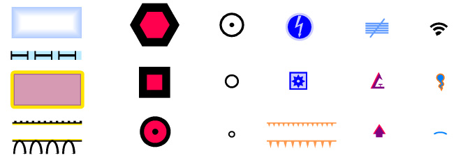 Stylization of cartographical signs, maps. Assymetrical lines, strokes, dashes