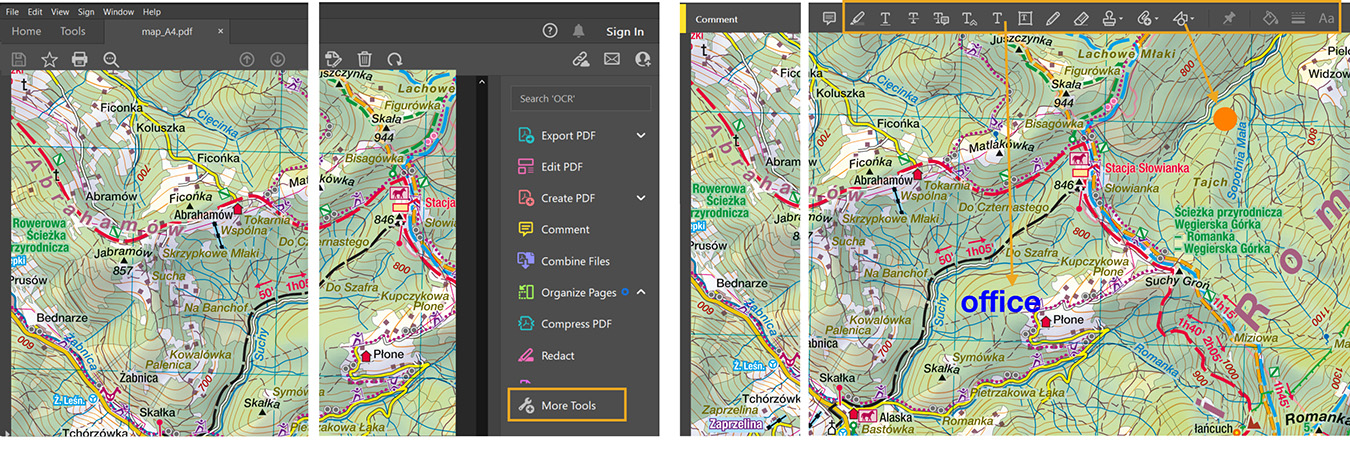 Notes, comments in AcrobatReader®. Personalisation of automatically generated map