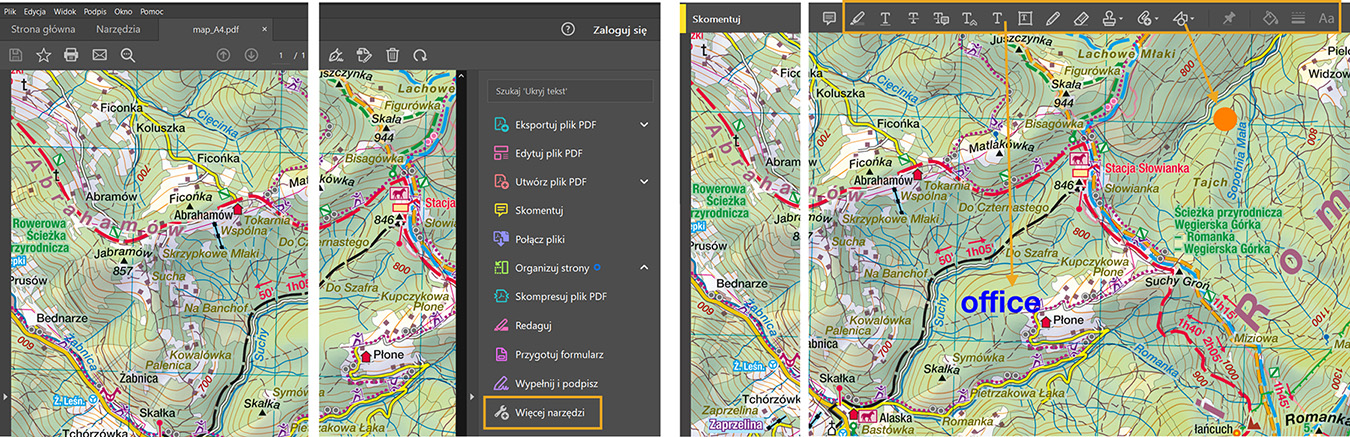 Mapy automatyczne można wzbogacić o notatki i komentarze w AcrobatReaderze®