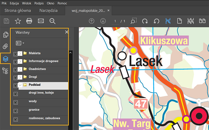 Mapa z warstwami AcrobatReader®, personalizacja, dobór treści, eliminacja zbędnych informacji