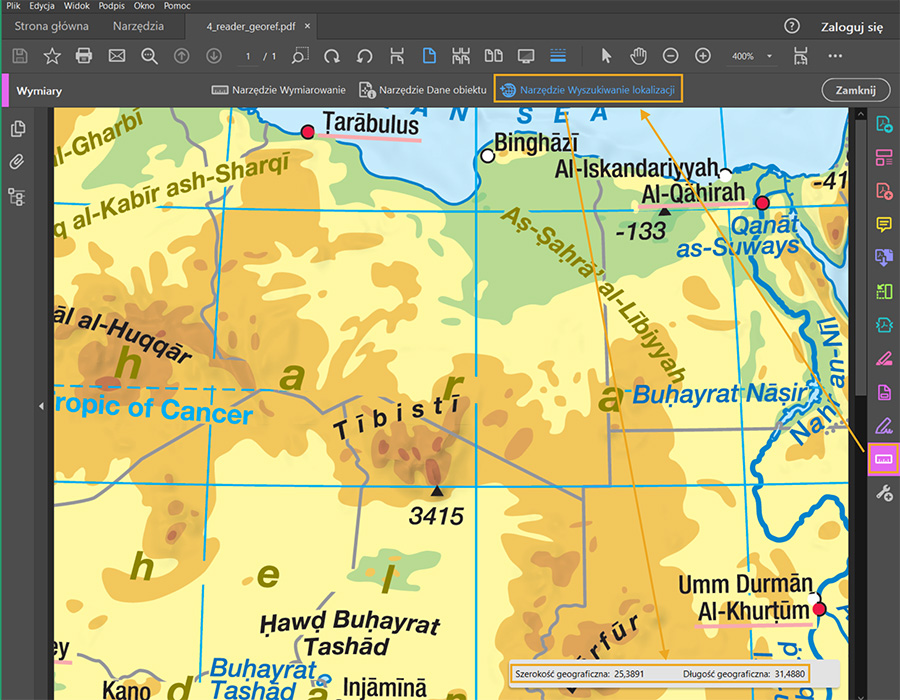 Georeferencja na mapie, współrzędne geograficzne GPS, lokalizacja