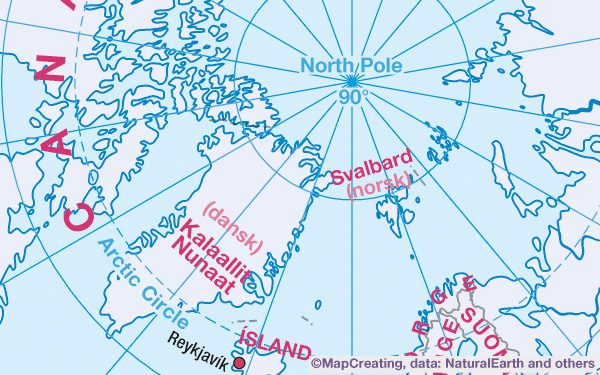 Base map of Arctica in 1:100,000,000 scale. Background for thematical data