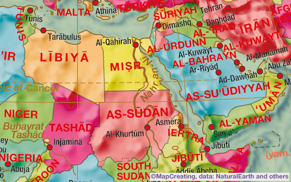 الخريطة السياسية لأفريقيا بمقياس رسم 1:100,000,000، بالطريقة الحرارية