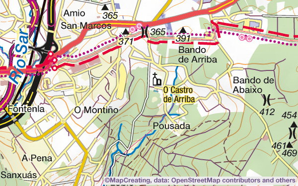 Hiking tourism map of Spain in 1:100,000 scale. Marked trails, pilgrimage routes