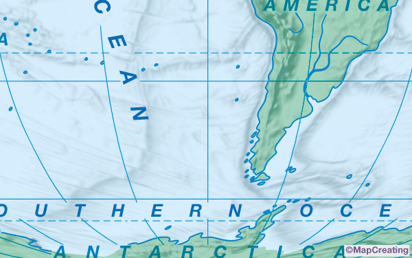 Mapa físico, escala 1:200M, mapamundi centrado en América, modo frío