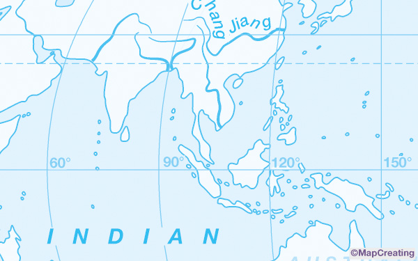 Base map of the World in 1:200,000,000 scale. Blue lines for school purposes