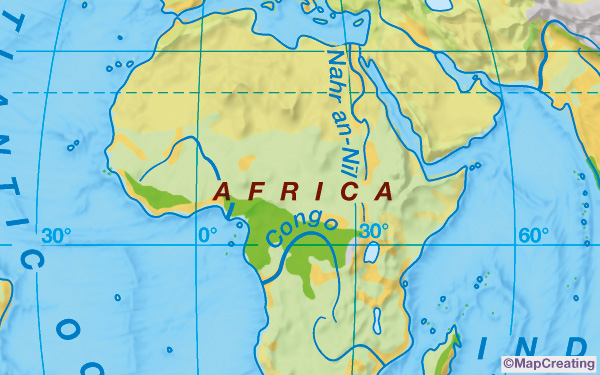 Landscape map of The World in, 1:200,000,000 scale. Deserts, forests, fields, glaciers