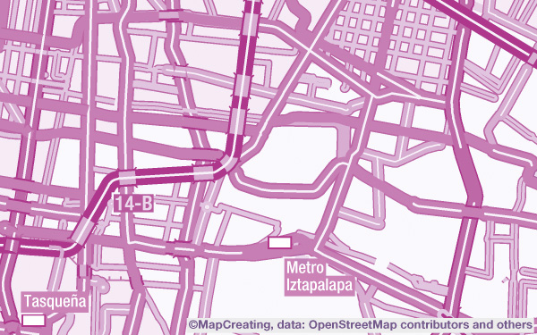 Mapa administrativo y de carreteras, escala 1:200.000, México, modo morado