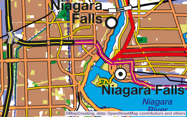 Base map of Niagara Falls in 1:200,000 scale. Draft image, roads, bulit-up, rivers