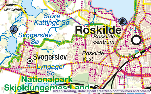 Biking tourism map of Denmark in 1:200,000 scale. City biking paths, marked, bike stations