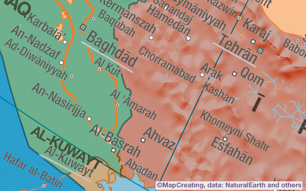 Political map of Middle East in 1:20,000,000 scale. Legible, personalized, made on demand