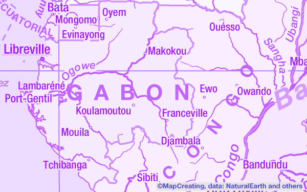 Political map of Gabon in 1:20,000,000 scale. Vivid image in RGB colours