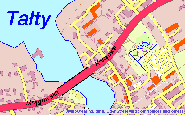 Base map of Mikołajki in 1:20,000 scale, Mikołajki. Background with roads and rivers