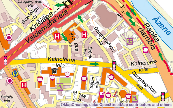 Kvazitopogrāfiskā karte, mērogs 1:20 000, Rīga, Latvija, maniera karšu veidošana, augsts blīvums