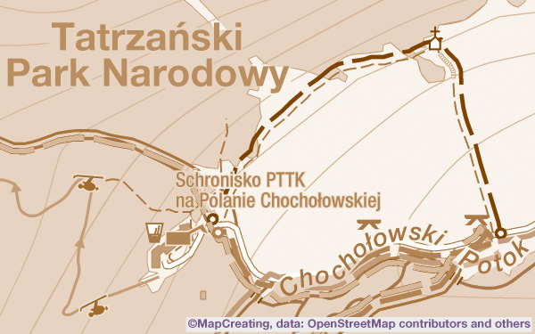 Mapa turystyczna piesza, skala 1:20 000, Tatry, Polska, Chochołowska, maniera sepia