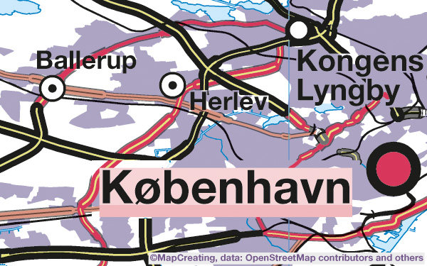 Base map of Kopenhagen in 1:450,000 scale. Clear, simple, cheap map