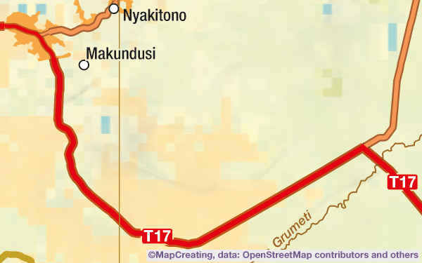 Landscape map of Tanzania in 1:450,000. Savannas, steppes, bush