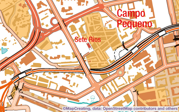 Base map of Lisbon in Portugal in 1:45,000. Colours on demand