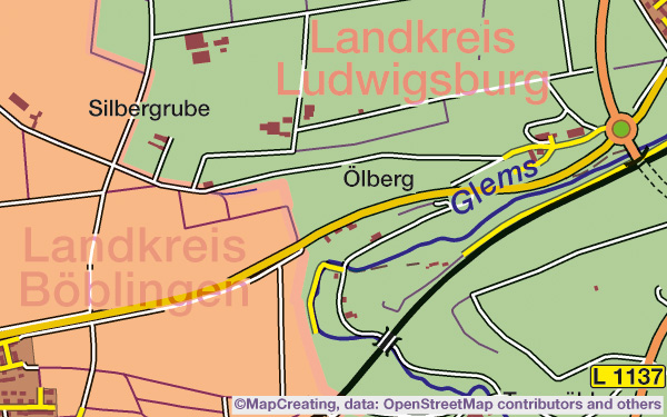 Verwaltungs- und Straßenkarte, Maßstab 1:45.000, Deutschland, Kontrastdarstellung