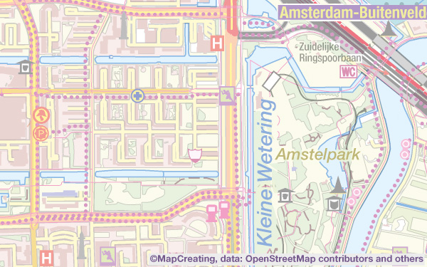 Cykelkarta, skala 1:45 000, Amsterdam, Nederländerna, ljusmättnad