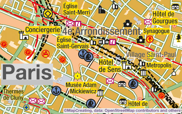 City map of Paris in 1:45,000 scale. Plan prepared automatically