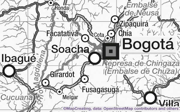 Mapa administrativo y vial, escala 1:4.000.000, Colombia, modo gris