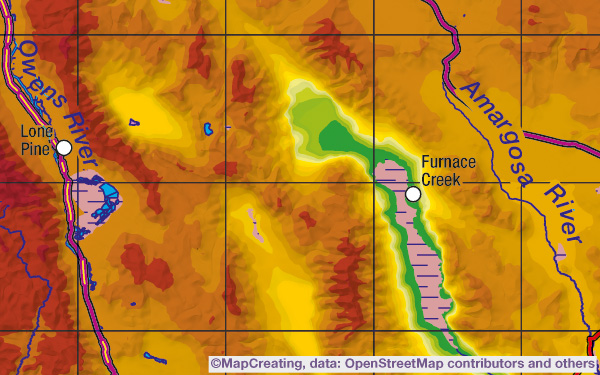 Physical map of Death Valley in 1:4,000,000 scale. Relief, professional map for 8$