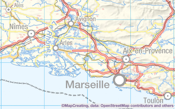 General-purpose reference custom map of France in 1:4,000,000 scale. Automatically made, fast