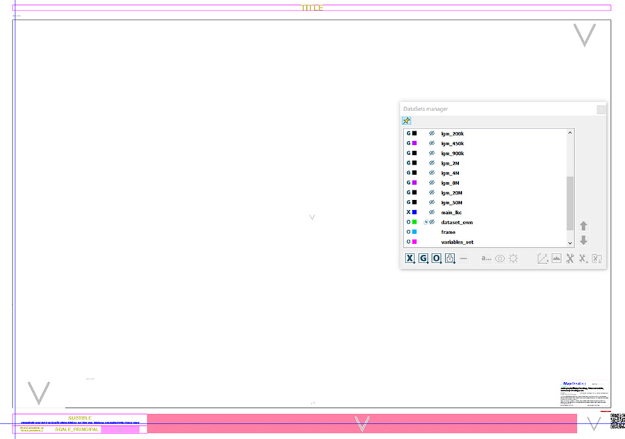 Model in LorikSoftware, layout of the map, margins, collars, imprint, frame, legend, scales, titles