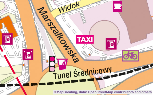 City map in 1:5,000 scale, Warsaw, Poland, mapcreating manner