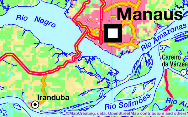 Landscape custom map of Brazil in 1:900,000 scale. Rainforest, rivers, marshes, mangrovia