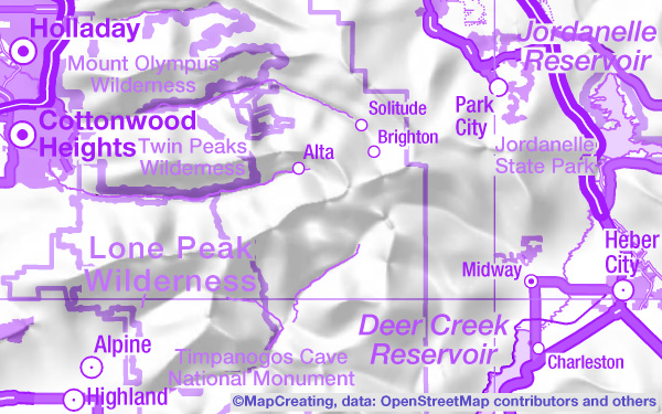 Nature conservation map of The U.S.A. in 1:900,000 scale. Wilderness, National monument, vivid