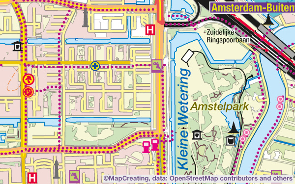 Map of the county in 1:45,000 scale. Roads, vegetation, rivers, POI