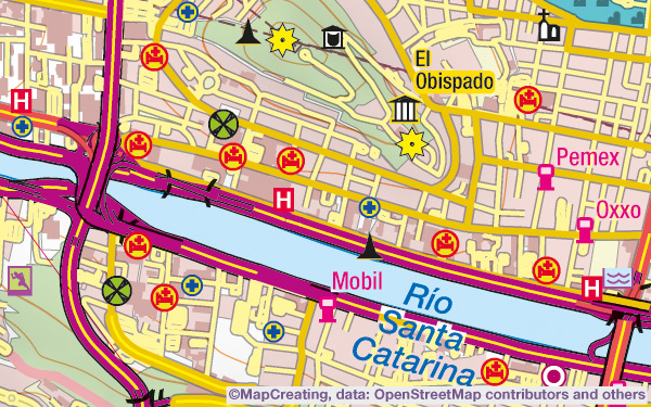 Mapa gminy w skali 1:45000. Ulice, POI, tereny zabudowane, lasy, parki