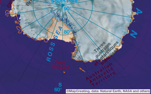 Satellite map, scale 1:100,000,000, Antarctica, modernism style