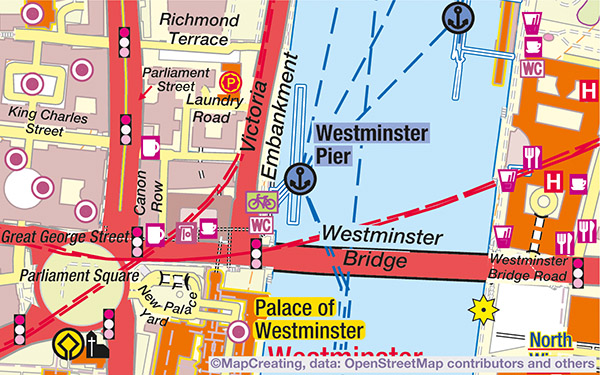 London city map. Typical size of symbols, suitable for handheld maps