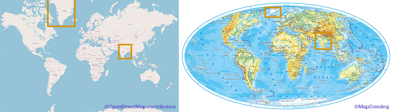 Regions on a map are shown proportionally, without distorstions