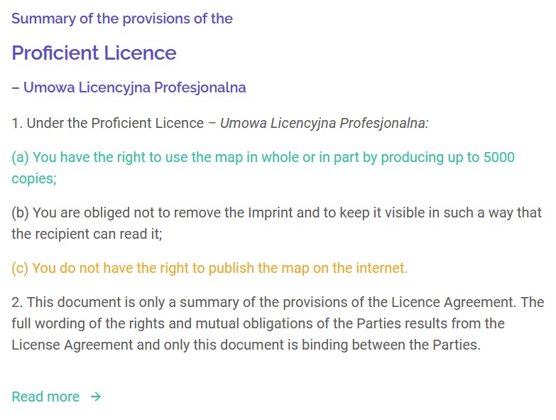 Licence for using maps purchased at MapCreating service